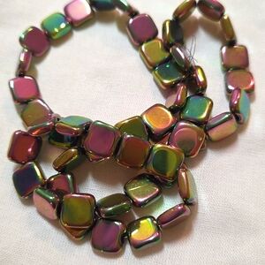 Rainbow Hematite Flat Square Stone Beads 8mm Square X 2mm Thick 15" Strand